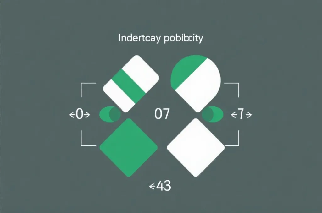 A minimalist mathematical diagram illustrating independent probability events with green and white geometric shapes